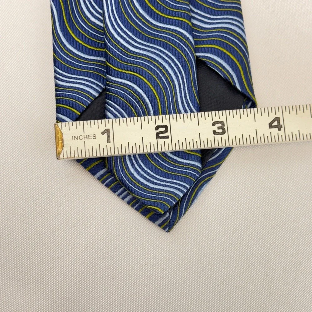 Louis Dell'Olio Silk‎ Tie Mens OS Blue Wavy Abstract Italian Handmade Designer